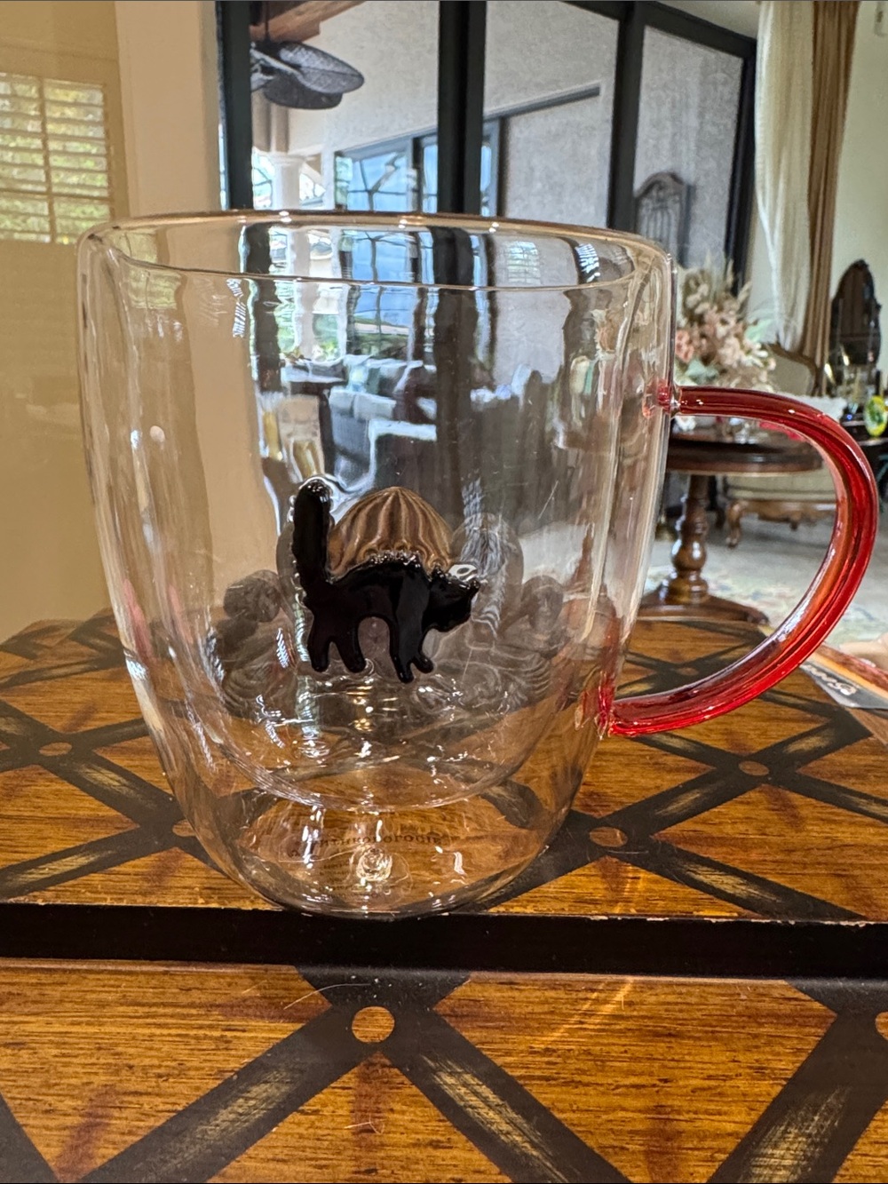 Anthropologie Double Wall Mug with Black Cat Accent